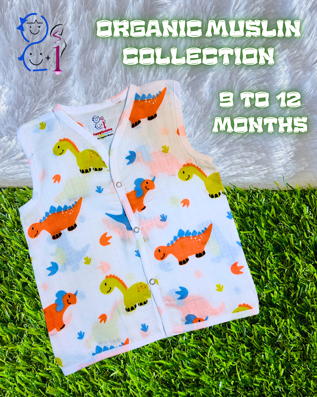Muslin Jabla - Dino Print - 9  to 12 Months