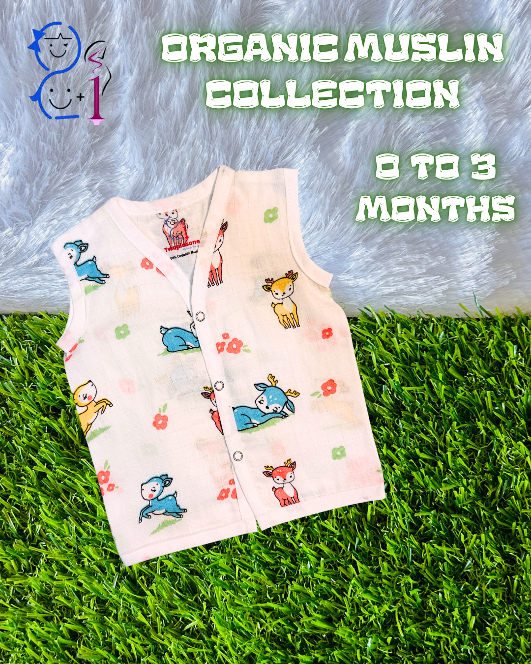 Muslin Jabla - Deer Print - 0  to 3 Months