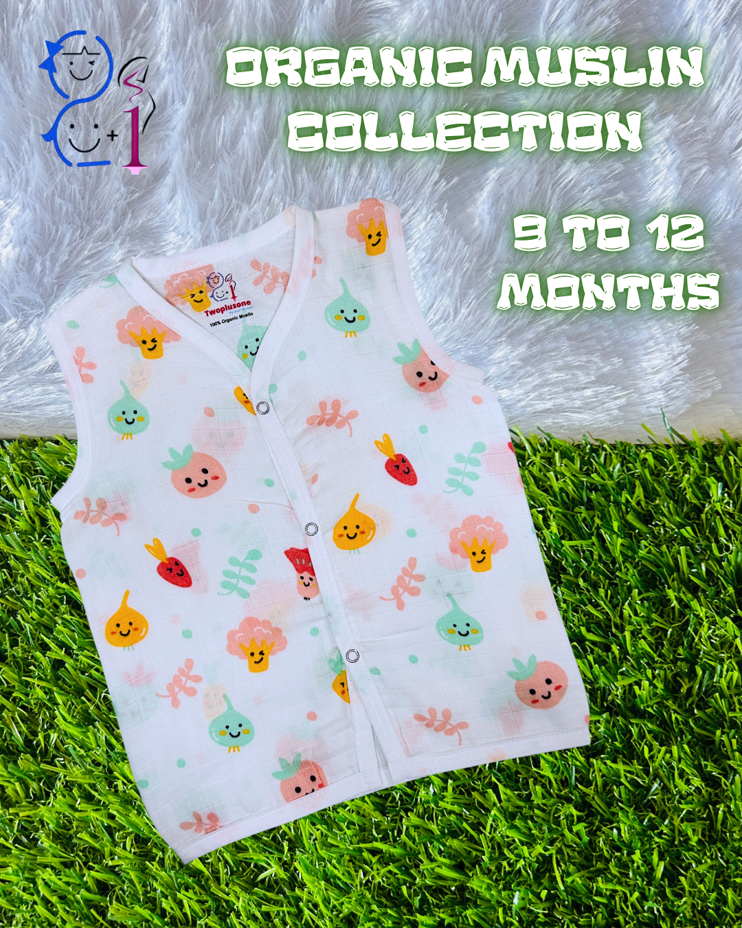 Muslin Jabla - Cute Veg Print - 9  to 12 Months