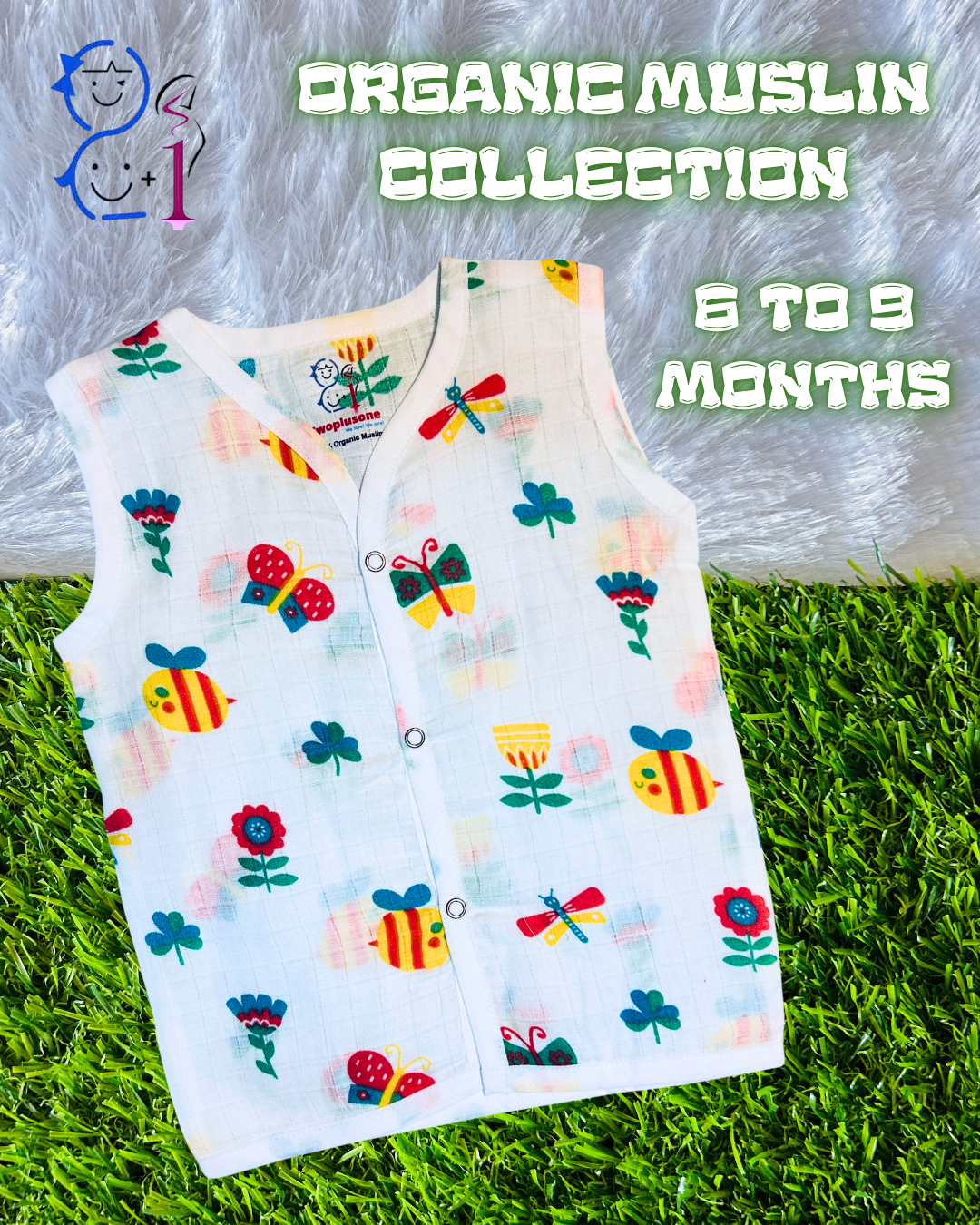 Muslin Jabla - Butterfly Print - 6 to 9 Months