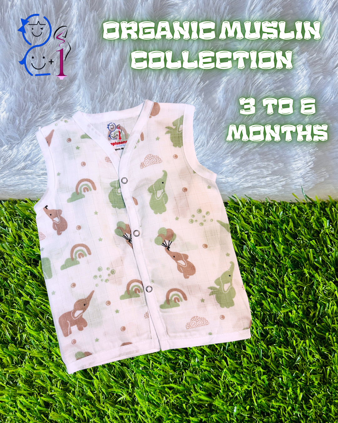 Muslin Jabla - Elephant Print - 3 to 6 Months