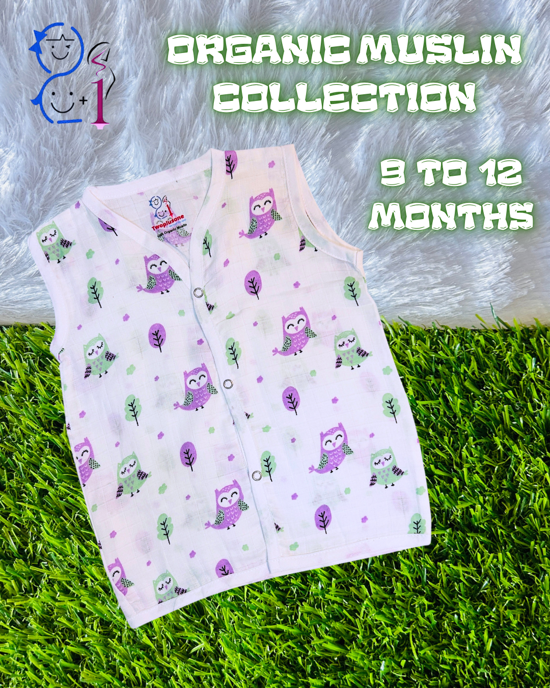 Muslin Jabla - Owl Print - 9  to 12 Months