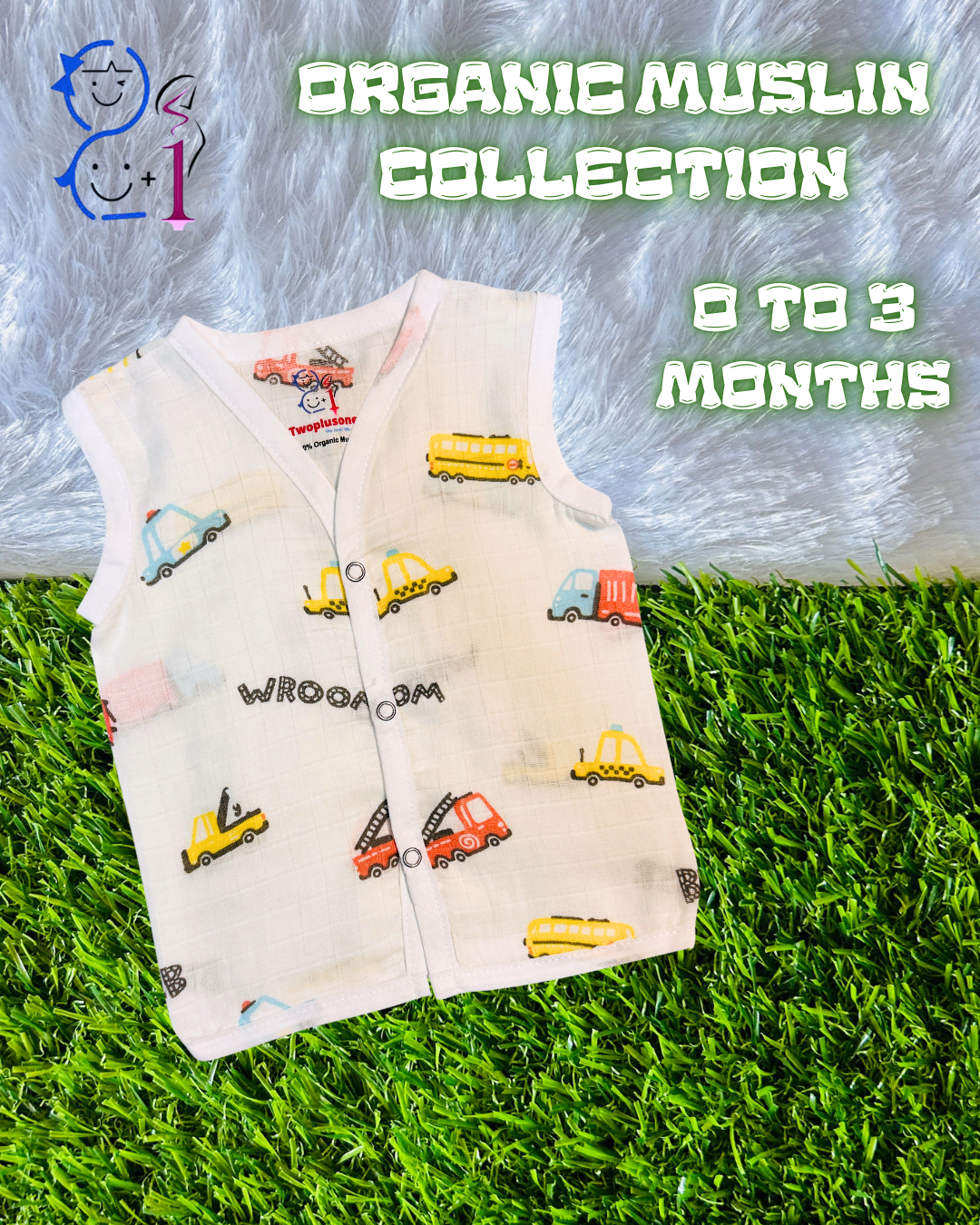 Muslin Jabla - Yellow Car Print - 0  to 3 Months